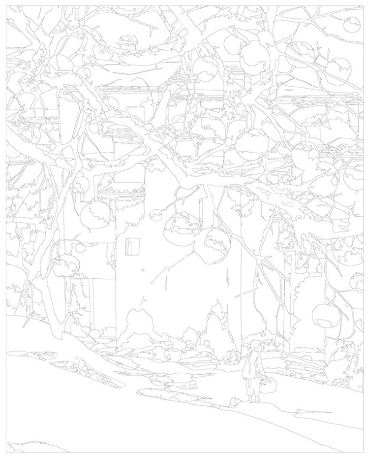 Картина по номерам Зимний пейзаж с хурмой и домами — картинка 3