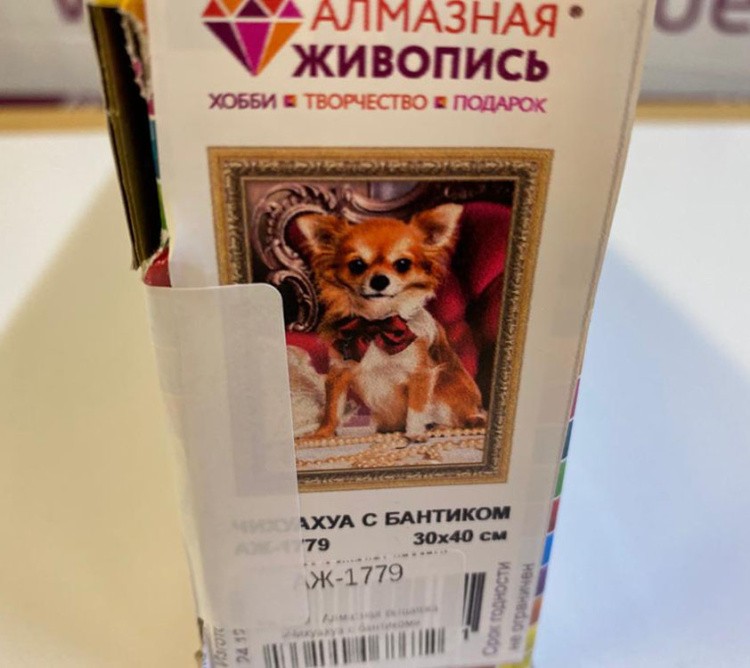 УЦЕНКА. Алмазная вышивка «Чихуахуа с бантиком» (порвана коробка) — картинка 2