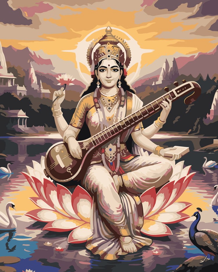 Картина по номерам Богиня Сарасвати на лотосе Буддизм