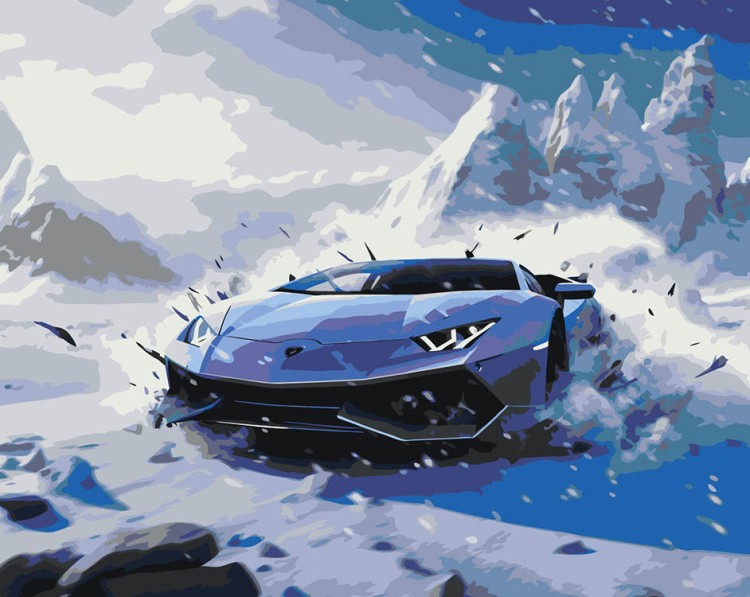 Картина по номерам «Машины: Ламборгини дрифтует по льду»