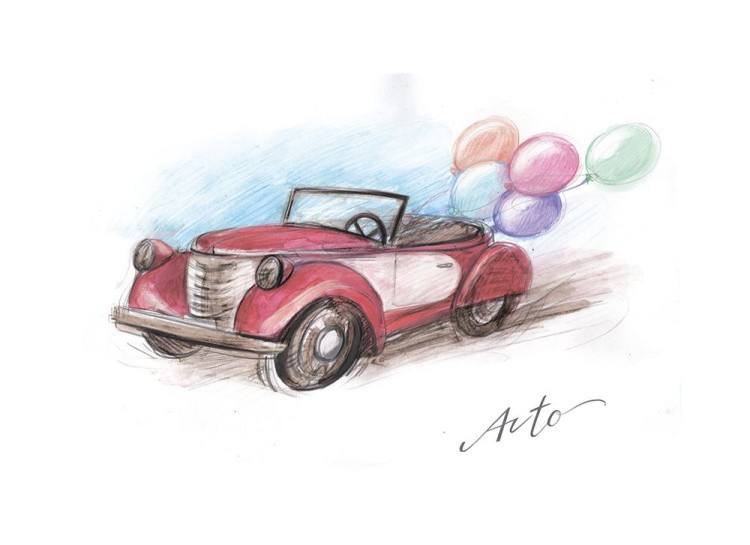 Скетч для раскрашивания акварельными карандашами «Акварельные зарисовки. Авто и самолёт» — картинка 2