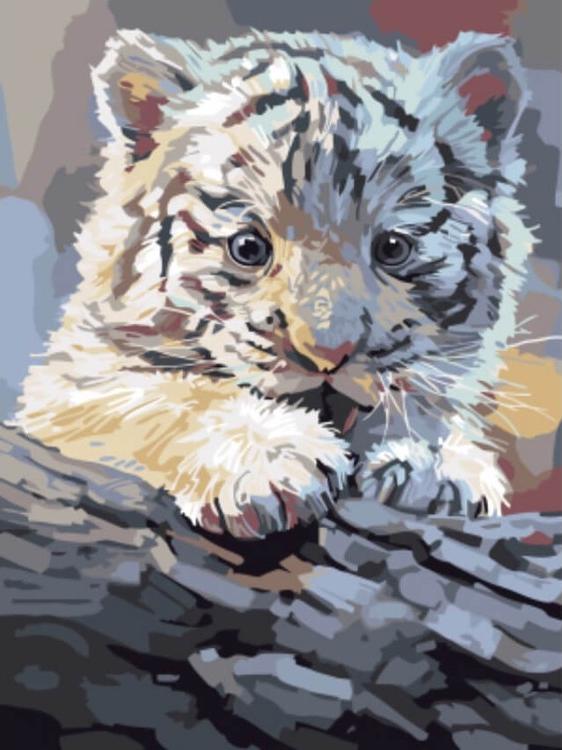 Картина по номерам «Бенгальский тигренок на бревне»