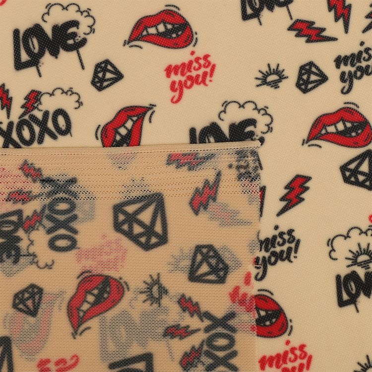 Сетка стрейч с принтом тату «Губы», 3 м x 150 см, 90 г/м², цвет: светло-бежевый, принт, TBY — картинка 4