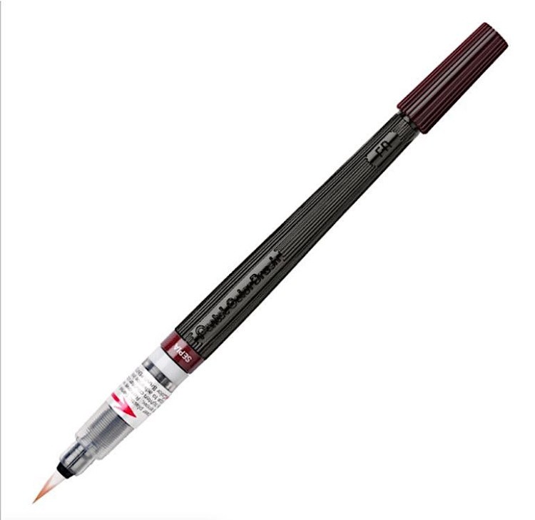 Кисть с краской Colour Brush, 1-10 мм, 5 мл, цвет: сепия, Pentel