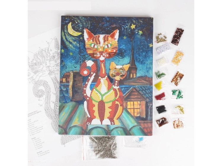 Картина на холсте из пайеток «Кошки» — картинка 3