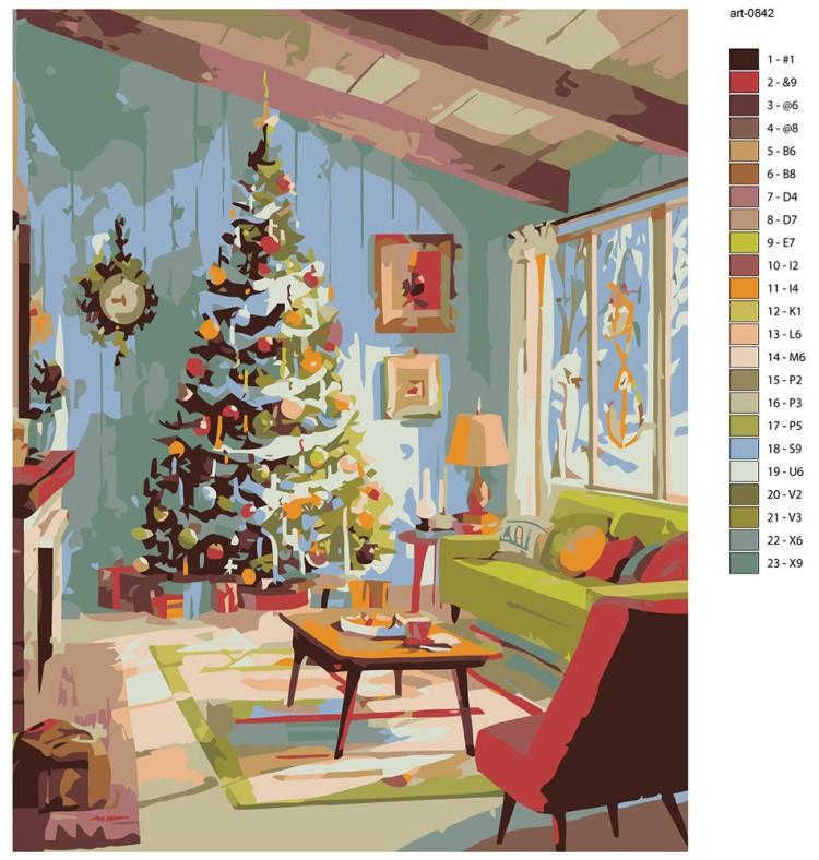 Картина по номерам Новогодняя елка в эстетичной комнате — картинка 2