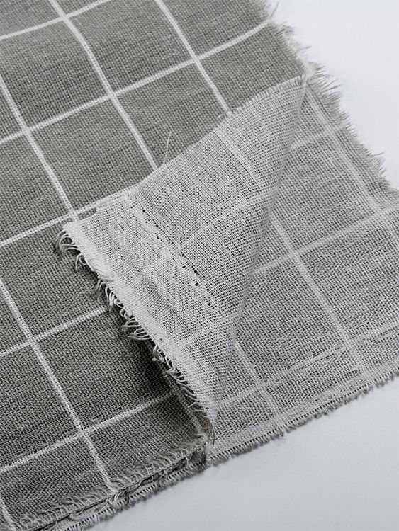 Ткань льняная, 1 м x 150 см, 140 г/м², цвет: серый, клетка, TBY — картинка 4