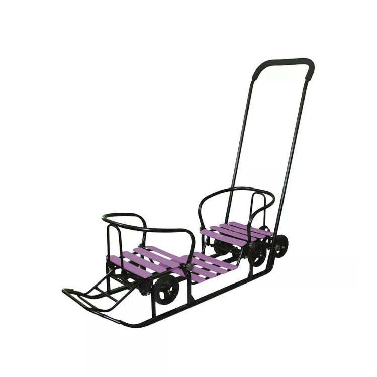 Санки детские Snow Black Auto «Для Двоих», сливовые с колесами — картинка 4
