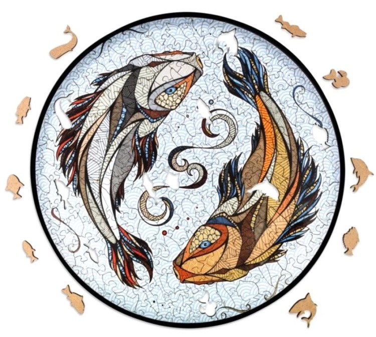 Деревянные фигурные пазлы «Карпы Кои (Рыбы) S», Eco Wood Art — картинка 3