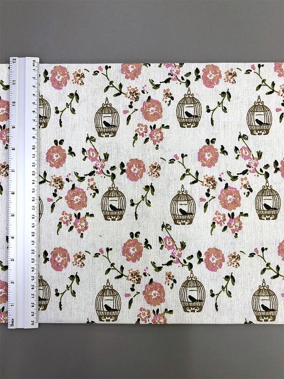 Ткань Лен, 140 г/м², 5 м x 150 см, цвет: белый, розовый, растительный принт, TBY — картинка 5