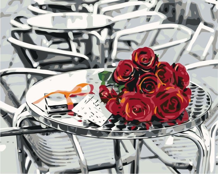Картина по номерам «Букет роз на столике»