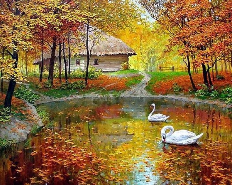 Картина по номерам «Осенний пруд»