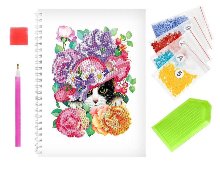 Алмазная мозаика - тетрадь «Котенок в цветах» — картинка 6