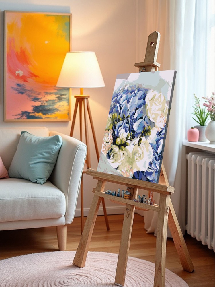 Картина по номерам Букет цветов розы гвоздики и гортензия — картинка 11