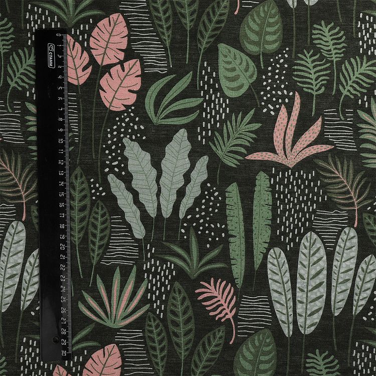 Ткань льняная, 1 м x 150 см, 140 г/м², цвет: зеленый, растительный принт, TBY — картинка 6