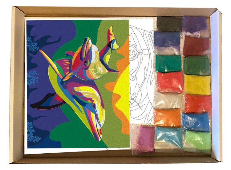 Картина цветным песком «Дельфины» — картинка 3