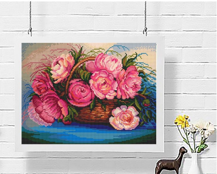 Алмазная вышивка «Пионы в лукошке» — картинка 3