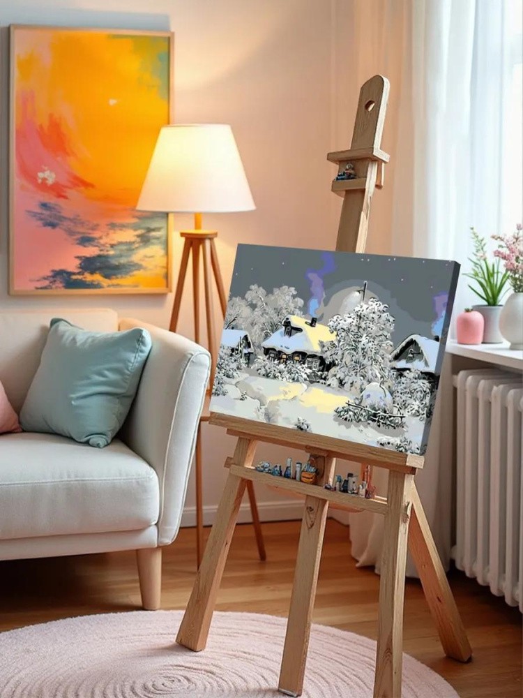 Картина по номерам «Зимой в деревне» — картинка 9