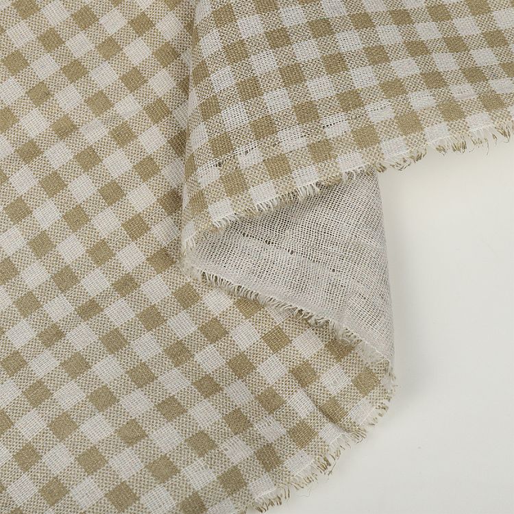 Ткань льняная, 3 м x 150 см, 140 г/м², цвет: бежевый, клетка, TBY — картинка 6