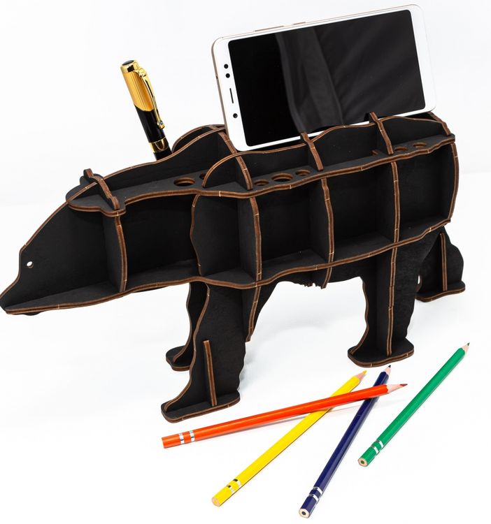 Конструктор из дерева «Настольный органайзер Медведь черный», Eco Wood Art — картинка 2