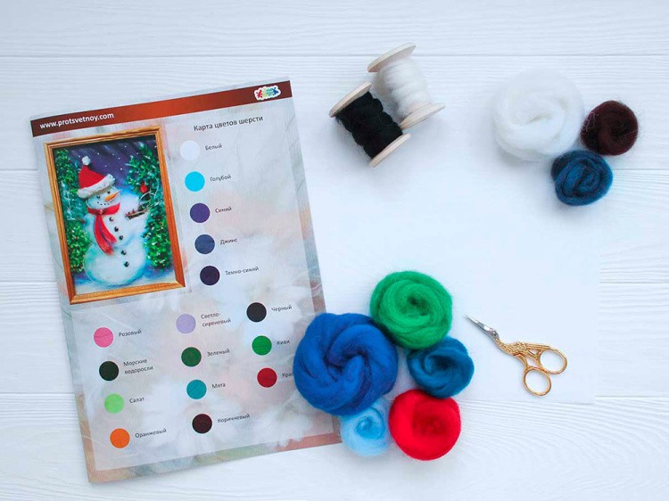 Картина шерстью «Снеговик» — картинка 3