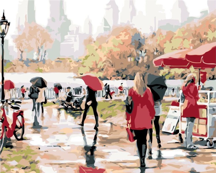Картина по номерам «Люди под зонтами»