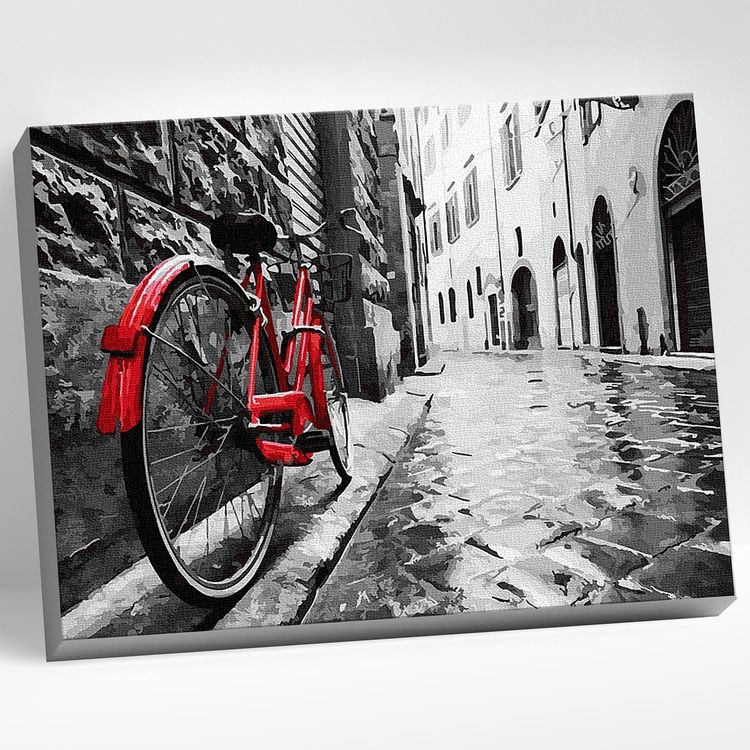 Картина по номерам «Красный велосипед в старом городе»