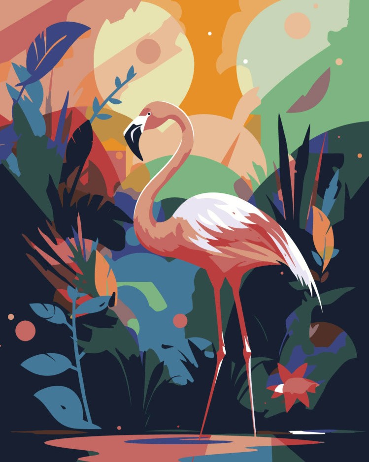 Картина по номерам «Фламинго в зелени»