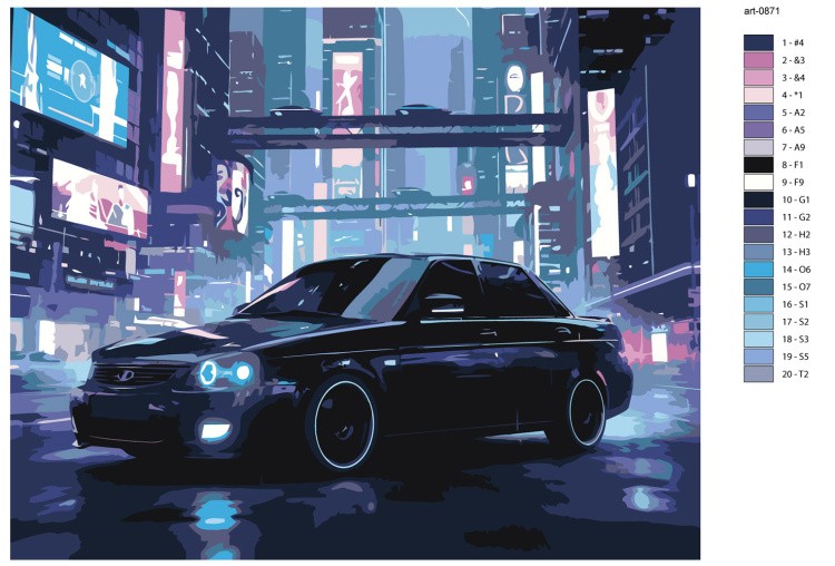 Картина по номерам Машина лада приора черная в городе — картинка 2