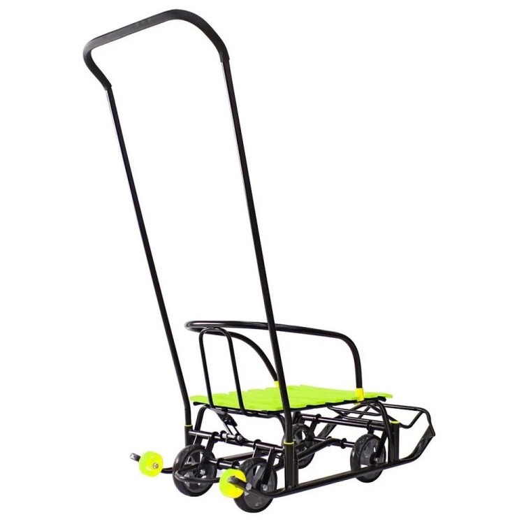 Санки детские Snow Black Auto лимонные рейки с колесами — картинка 8