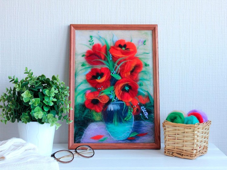 Картина шерстью «Маки» — картинка 4