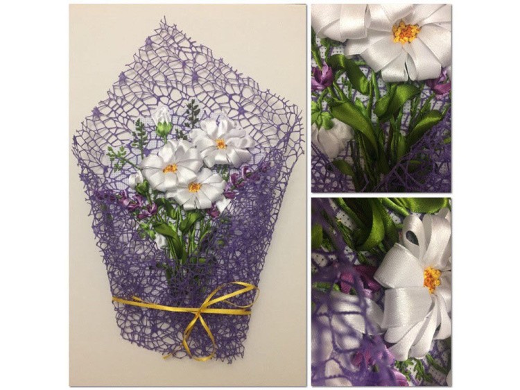 Вышивка лентами «Ромашки и лаванда» — картинка 3