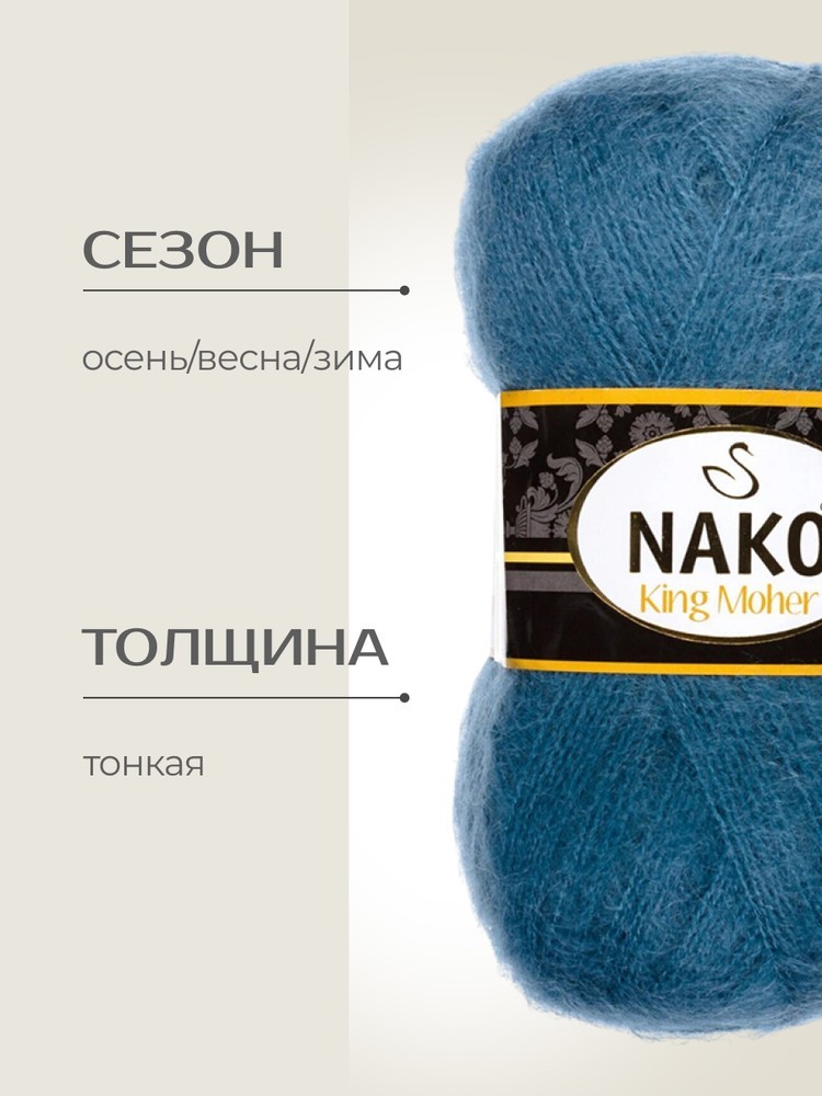 Пряжа NAKO King Moher (Нако Кинг мохер), (11283), балтика, 5 шт. по 100 г — картинка 2