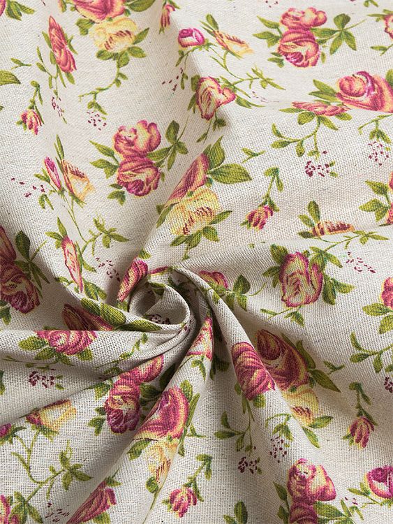 Ткань Лен, 140 г/м², 5 м x 150 см, цвет: серый, розовый, цветочный принт, TBY — картинка 2