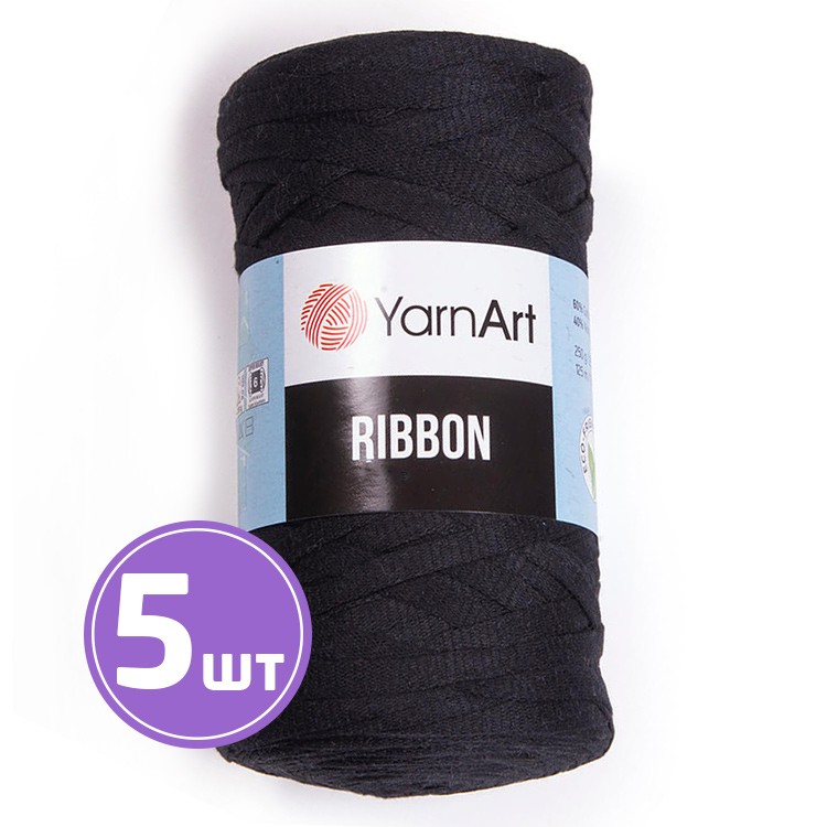 Пряжа YarnArt Ribbon (Риббон) (750), черный, 5 шт. по 250 г