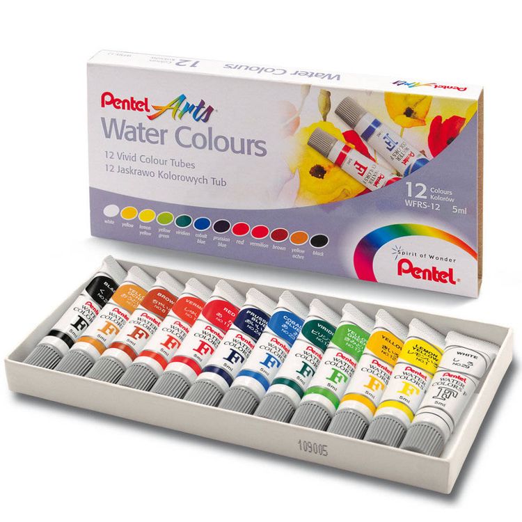 Краски акварельные художественные PENTEL «Water Colours», 12 цв., туба 5 мл