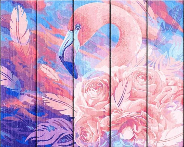 Картина по номерам по дереву «Розовый фламинго»