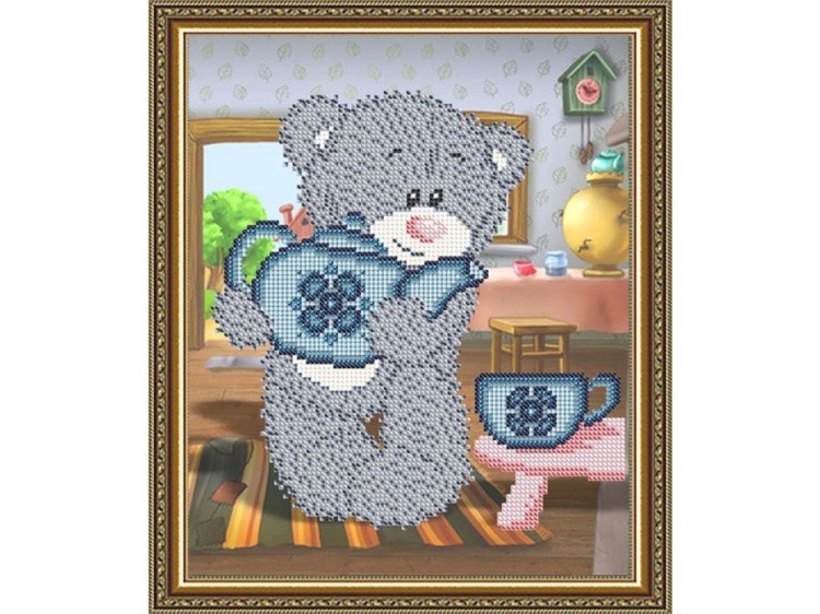 Рисунок на ткани «Мишка с чайником»