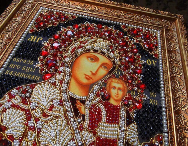 Набор вышивки хрустальными камнями «Казанская» (красная) — картинка 12