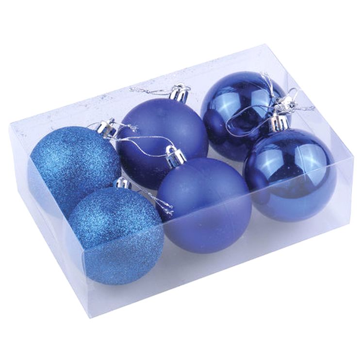 Шары елочные, набор 6 шт., пластик, 8 см, синие (глянец, матовый, глиттер) — картинка 4