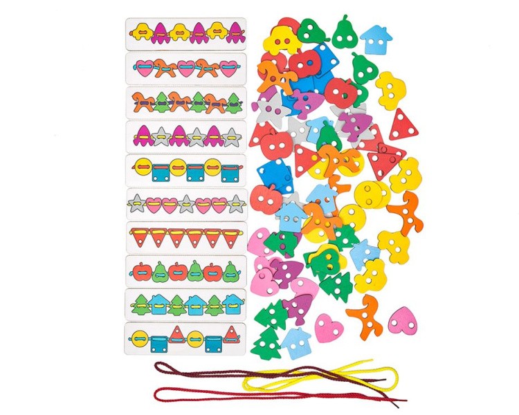 Развивающее пособие из дерева «Большой шнуровальный набор» (72 дет. плашки-повторяшки) — картинка 4