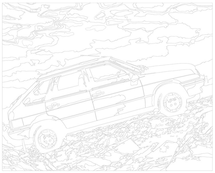 Картина по номерам «ВАЗ-2109: красная Лада девятка в горах» — картинка 3