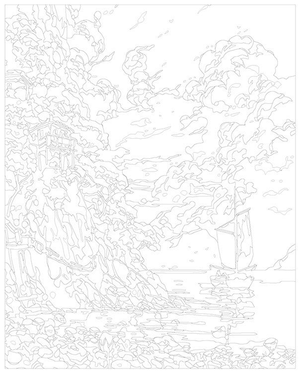 Картина по номерам «Природа: Пейзаж с лодкой на море и облачным небом 2» — картинка 3