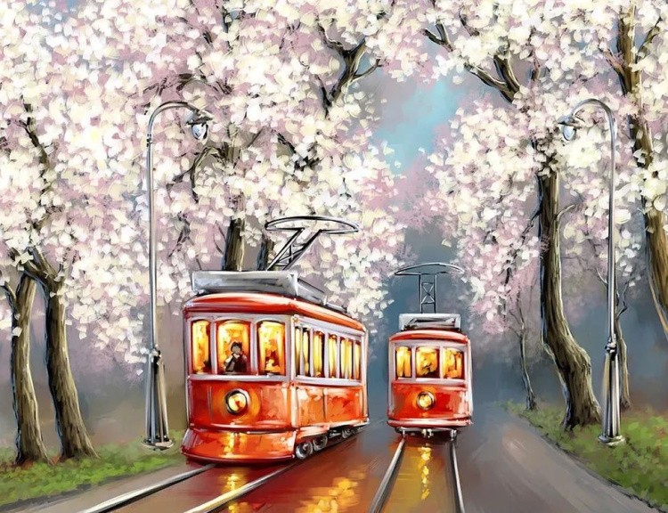 Алмазная вышивка «Романтика весенних трамваев»