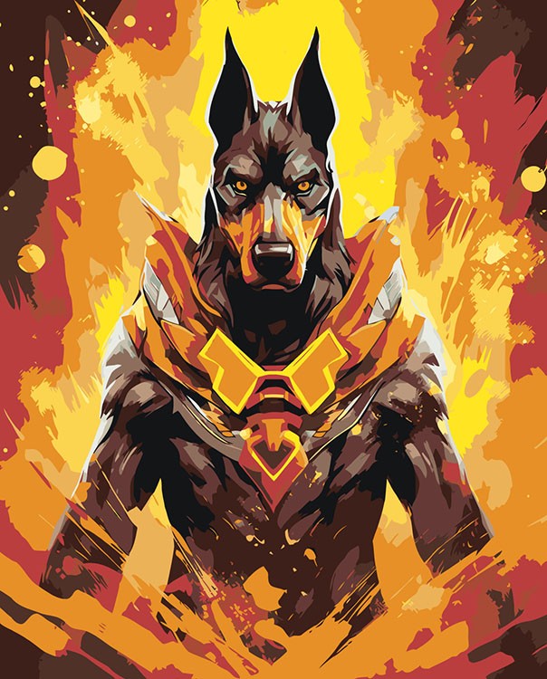 Картина по номерам «Собака доберман супергерой»