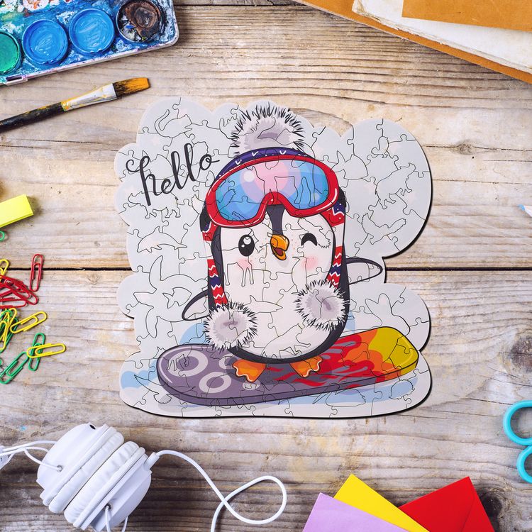 Деревянные пазлы Артвентура «Пингвин на сноуборде» — картинка 2