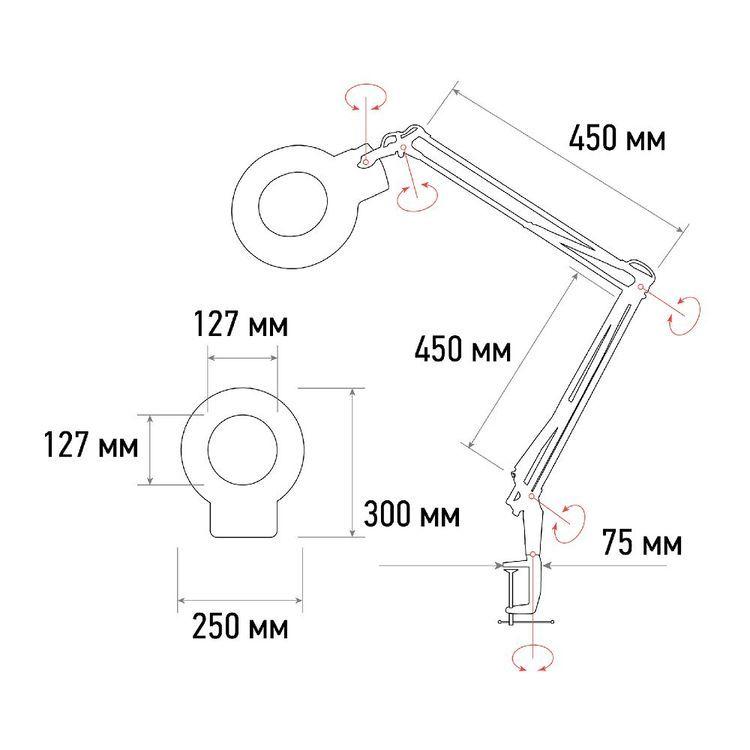 Лупа на струбцине круглая 5D с подсветкой 90LED, черная,  REXANT — картинка 5