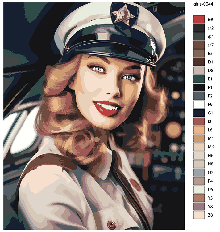 Картина по номерам «Девушка-пилот в кабине самолета» — картинка 2