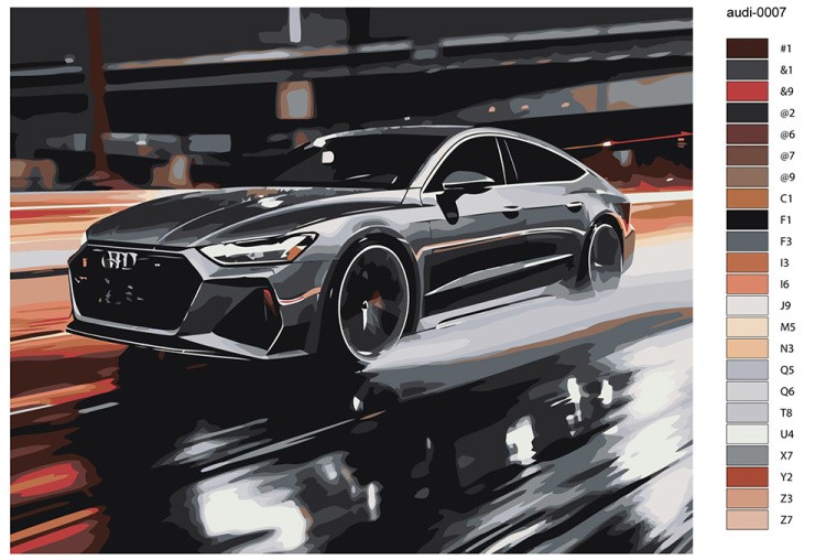 Картина по номерам «Машина Ауди в городе, ночь 40х50» — картинка 2