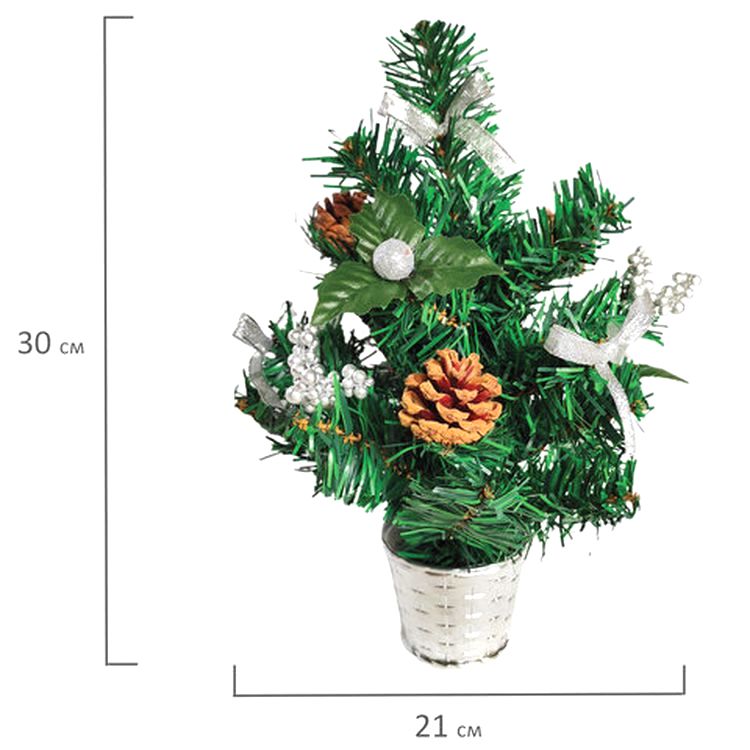 Ель искусственная новогодняя декоративная 30 см, серебристые украшения/шишки — картинка 4